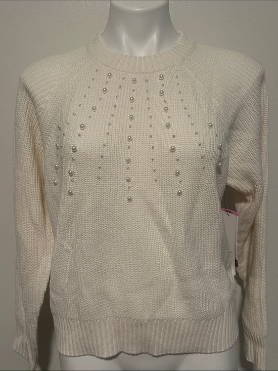 French Connection Sweaters - French Connection Cream Pearl-Embellished Crewneck Sweater